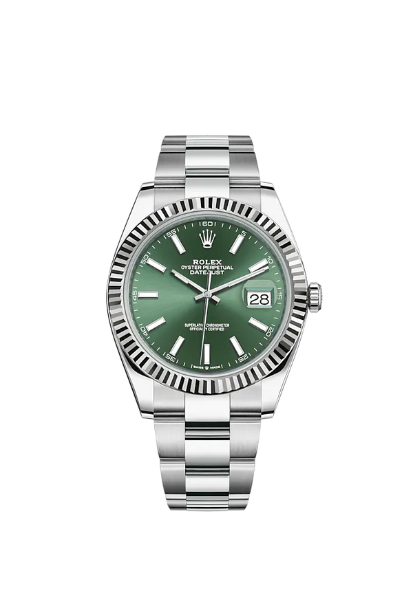 Datejust 41 41mm Oyster Bracelet Oystersteel and White Gold with Mint Green Dial Fluted Bezel