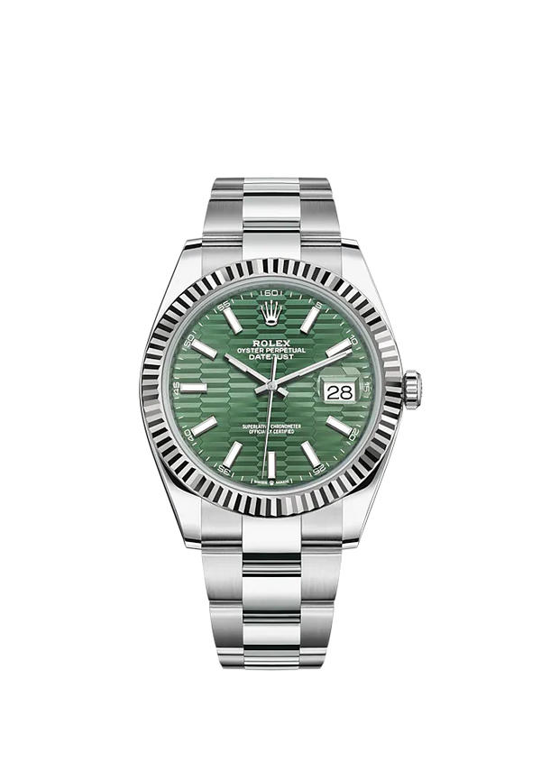 Datejust 41 41mm Oyster Bracelet Oystersteel and White Gold with Mint Green Fluted-Motif Dial Fluted Bezel