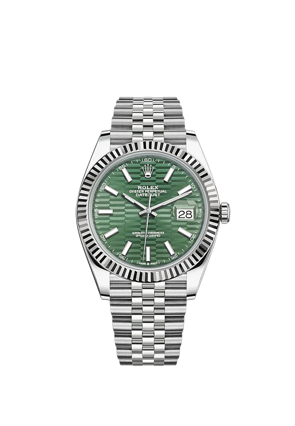 Datejust 41 41mm Jubilee Bracelet Oystersteel and White Gold with Mint Green Fluted-Motif Dial Fluted Bezel
