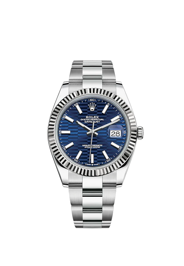 Datejust 41 41mm Oyster Bracelet and White Gold with Bright Blue Fluted-Motif Dial Fluted Bezel
