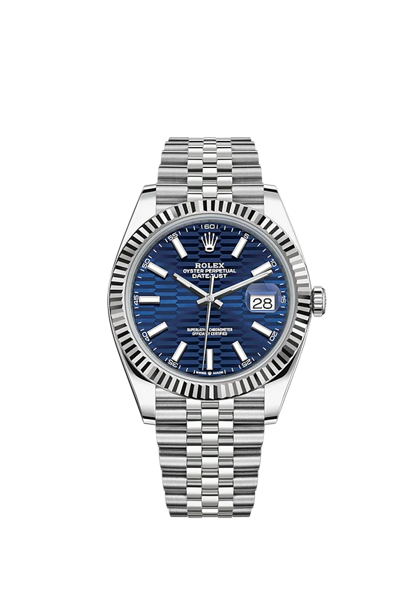 Datejust 41 41mm Jubilee Bracelet Oystersteel and White Gold with Bright Blue Fluted-Motif Dial Fluted Bezel