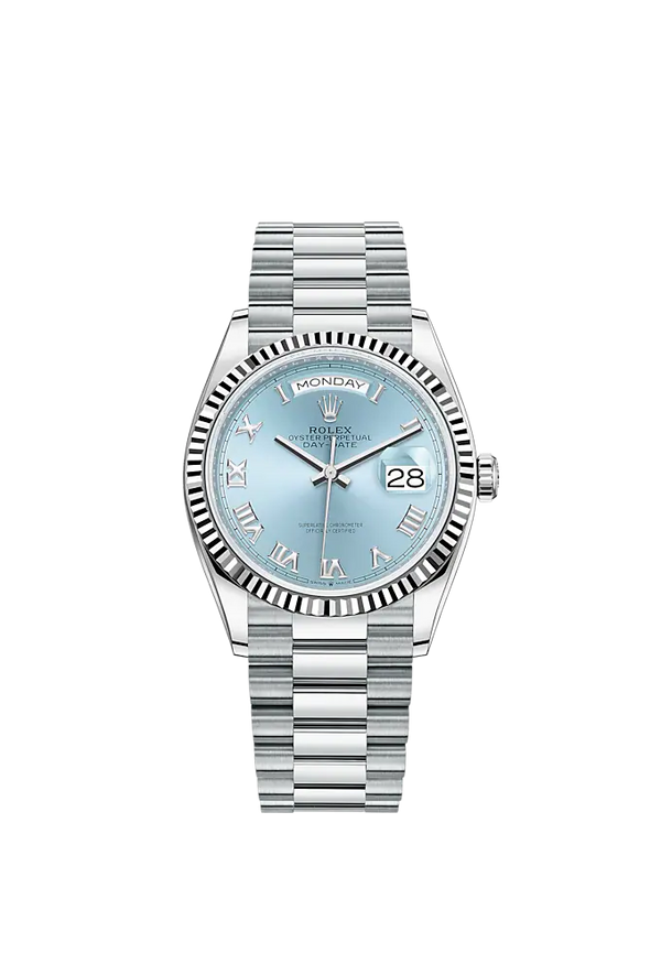 Day-Date 36 36mm President Bracelet and Platinum with Ice-Blue Dial Fluted Bezel