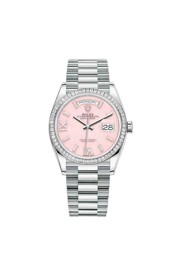 Day-Date 36 36mm President Bracelet and Platinum with Pink Opal Dial Diamond-Set Dial Diamond-Set Bezel