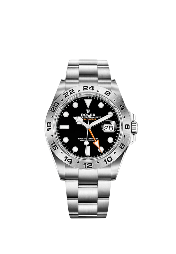 Explorer II 42mm Oyster Bracelet Oystersteel and Chromalight Display with Black Dial Arrow-Shaped 24-Hour Bezel