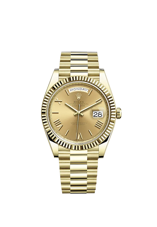 Rolex Day-Date Ref. 228238 40mm Yellow Gold with Champagne-Colour Roman Dial and Fluted Bezel