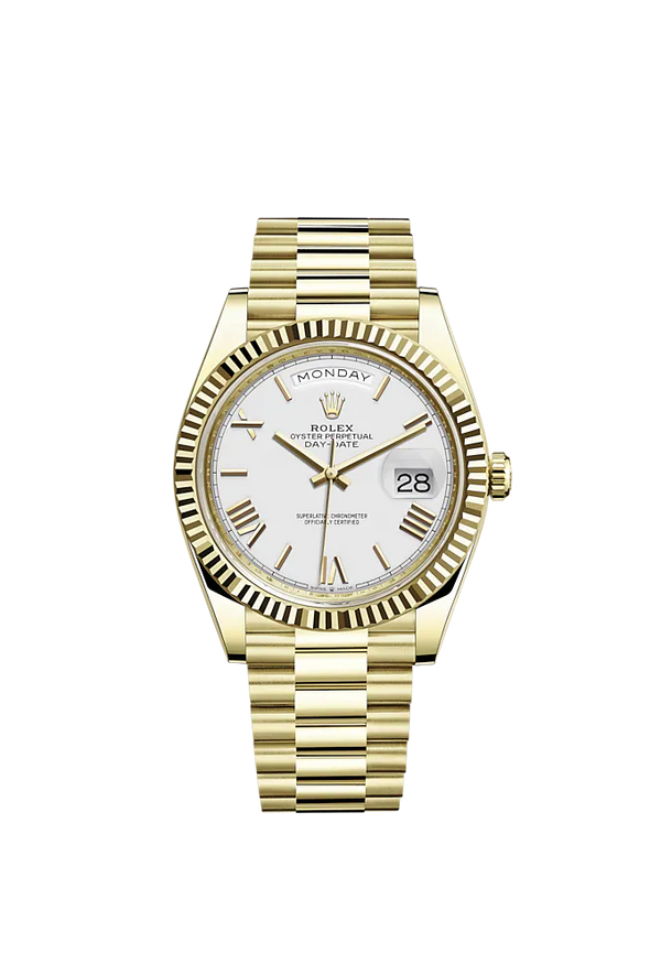 Rolex Day-Date Ref. 22823840mm Yellow Gold with White Dial and Fluted Bezel