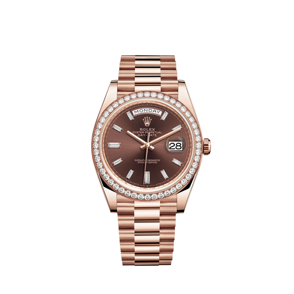 Day-Date 40 40mm President Bracelet and 18 KT Everose Gold with Chocolate Dial Diamond-Set Dial and Diamond-Set Bezel
