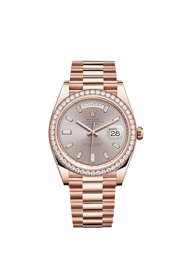 Day-Date 40 40mm President Bracelet and 18 KT Everose Gold with Sundust Diamond-Set Dial and Diamond-Set Bezel