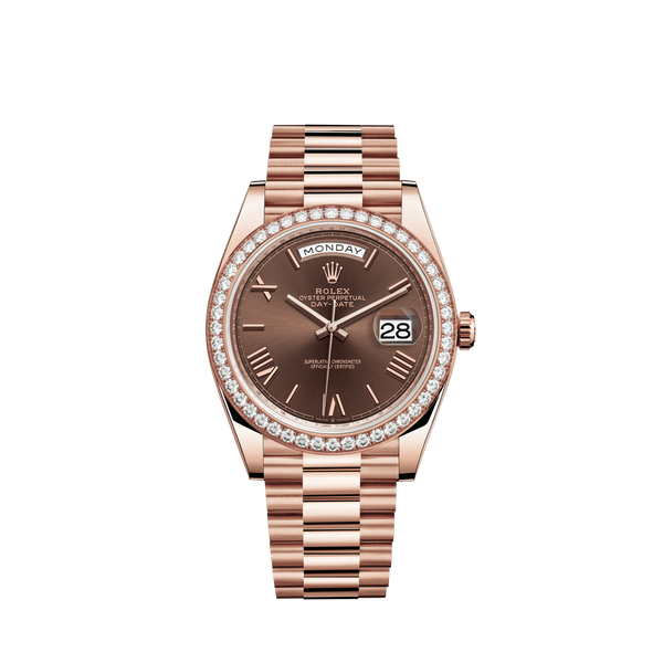 Day-Date 40 40mm President Bracelet and 18 KT Everose Gold with Chocolate Dial and Diamond-Set Bezel