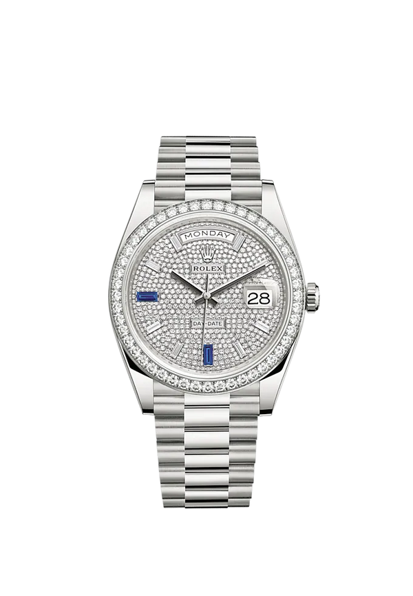 Day-Date 40 40mm President Bracelet and 18 KT White Gold with Diamond-Paved Dial Diamond-Set Bezel