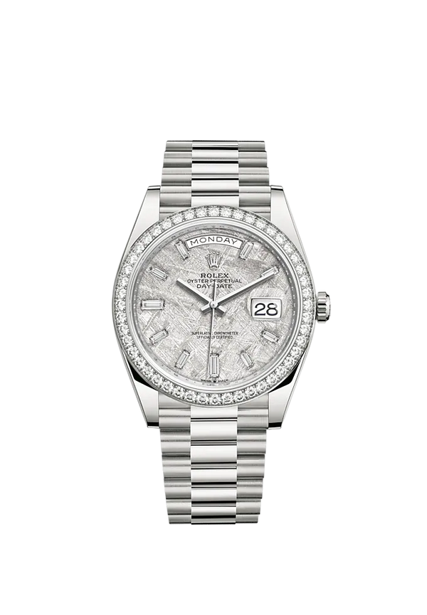 Day-Date 40 40mm President Bracelet and 18 KT White Gold with Meteorite Dial Diamond-Set Dial and Diamond-Set Bezel