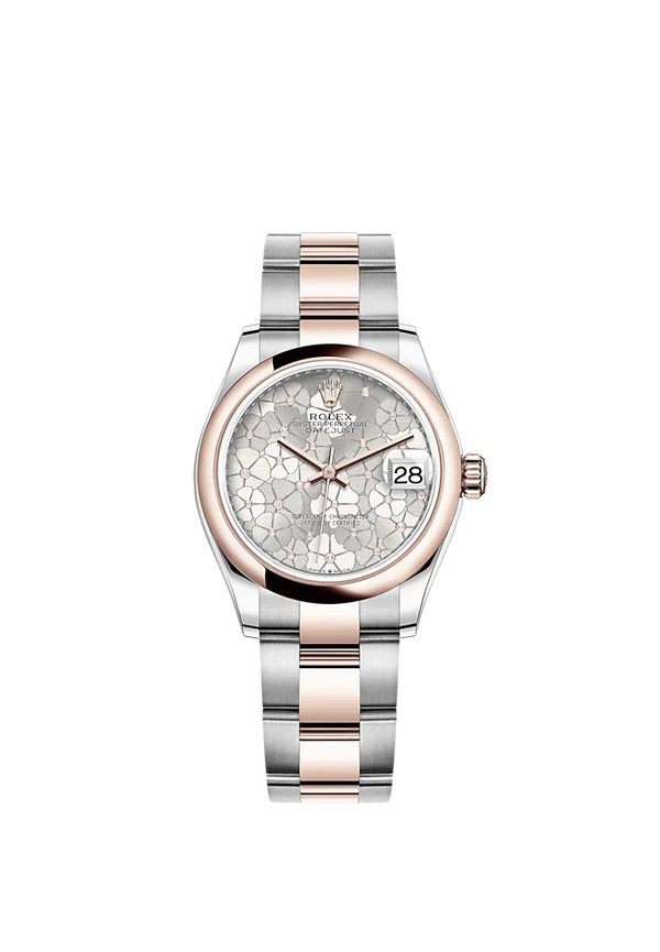 Datejust 31 31mm Oyster Bracelet Oystersteel and Everose Gold with Silver Floral-Motif Dial Diamond-Set Bezel