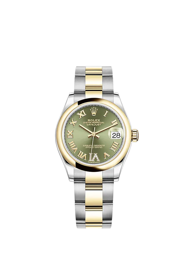 Datejust 31 31mm Oyster Bracelet Oystersteel and Yellow Gold with Olive-Green Diamond Dial Yellow Gold Bezel