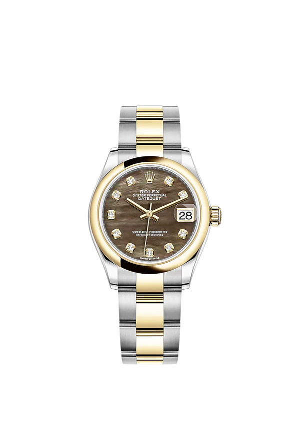 Datejust 31 31mm Oyster Bracelet Oystersteel and Yellow Gold with Black Mother-Of-Pearl Diamond-Set Dial Yellow Gold Bezel