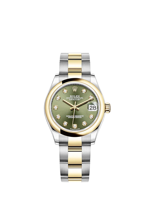 Datejust 31 31mm Oyster Bracelet Oystersteel and Yellow Gold with Olive-Green Diamond-Set Dial Yellow Gold Bezel