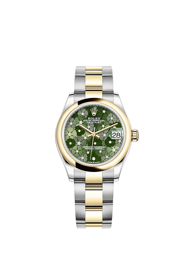 Datejust 31 31mm Oyster Bracelet Oystersteel and Yellow Gold with Olive-Green Floral-Motif Diamond Set Dial Yellow Gold Bezel