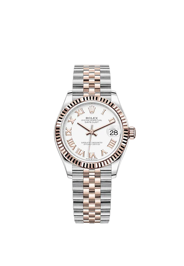 Datejust 31 31mm Jubilee Bracelet Oystersteel and Everose Gold with White Dial Fluted Bezel