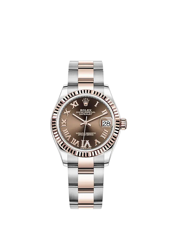 Datejust 31 31mm Oyster Bracelet Oystersteel and Everose Gold with Chocolate Diamond Dial Fluted Bezel
