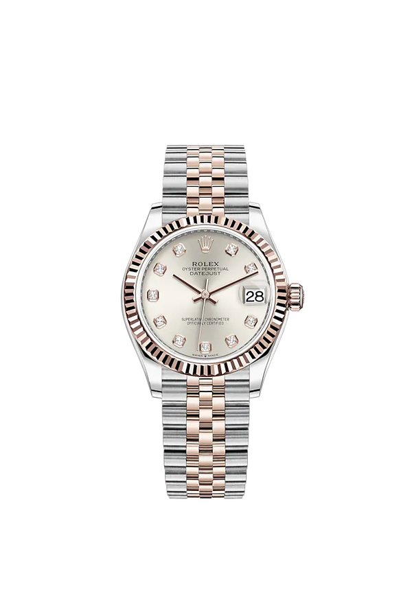 Datejust 31 31mm Jubilee Bracelet Oystersteel and Everose Gold Silver Diamond-Set Dial Fluted Bezel