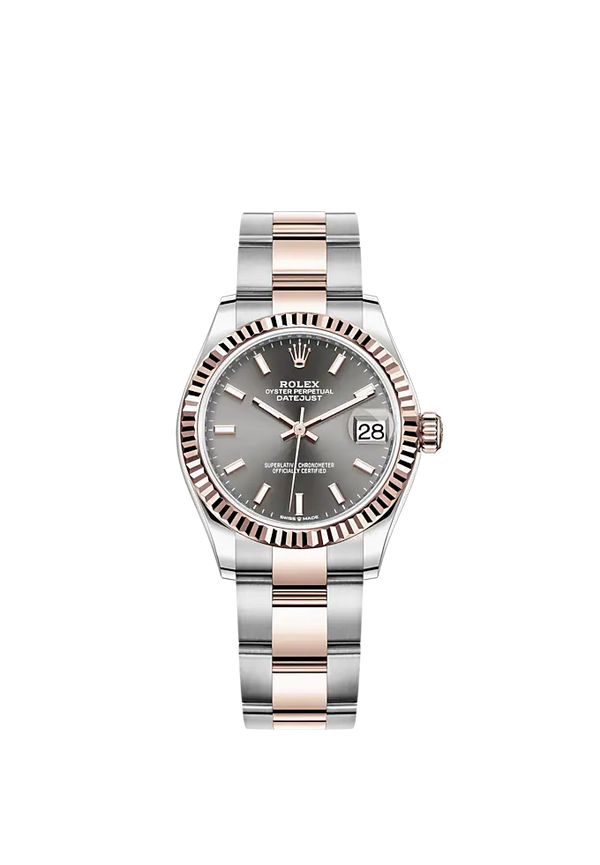 Datejust 31 31mm Oyster Bracelet Oystersteel and Everose Gold with Slate Dial Fluted Bezel