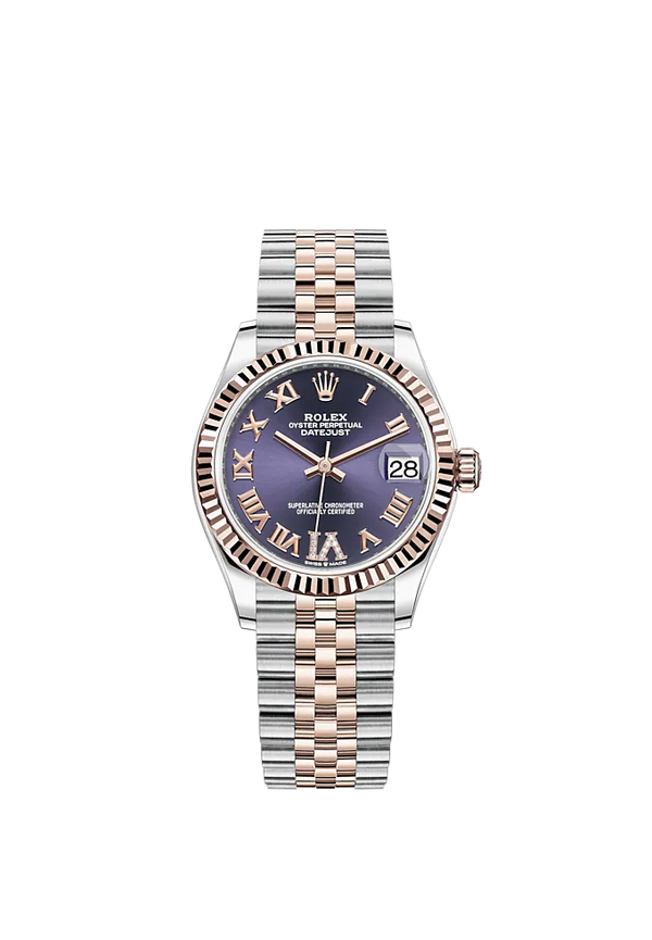 Datejust 31 31mm Jubilee Bracelet Oystersteel and Everose Gold with Aubergine Diamond Dial Fluted Bezel