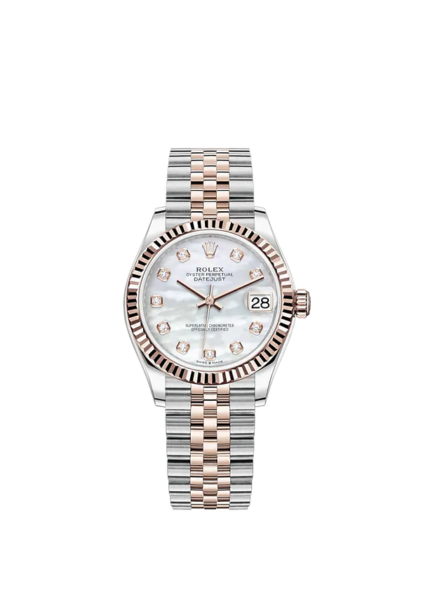 Datejust 31 31mm Jubilee Bracelet Oystersteel and Everose Gold with White Mother-Of-Pearl Diamond-Set Dial Fluted Bezel
