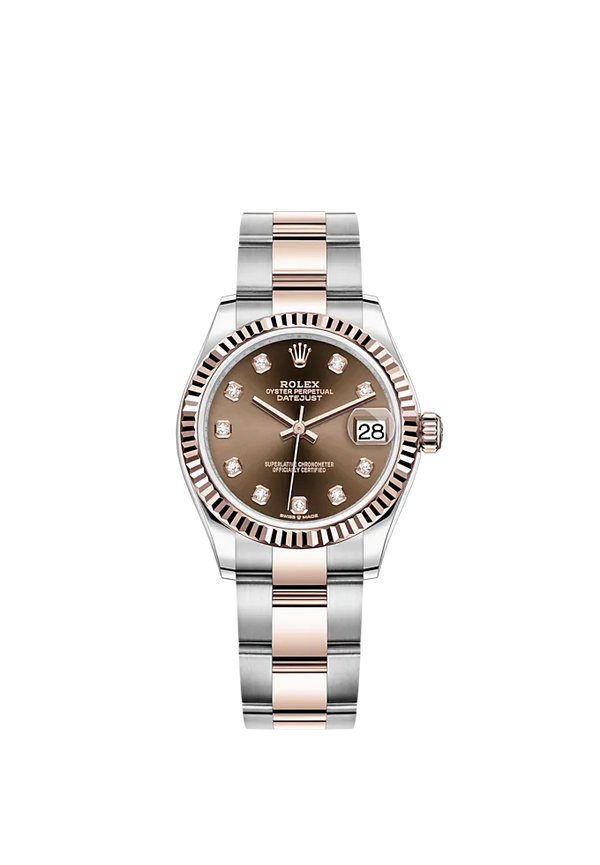Datejust 31 31mm Oyster Bracelet Oystersteel and Everose Gold with Chocolate Diamond-Set Dial Fluted Bezel