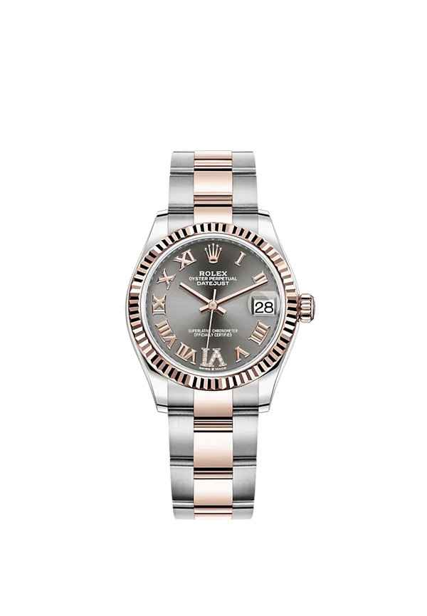 Datejust 31 31mm Oyster Bracelet Oystersteel and Everose Gold with Slate Diamond-Set Dial Fluted Bezel