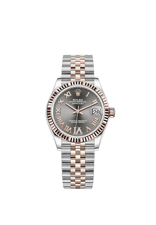 Datejust 31 31mm Jubilee Bracelet Oystersteel and Everose Gold with Slate Diamond Dial Fluted Bezel