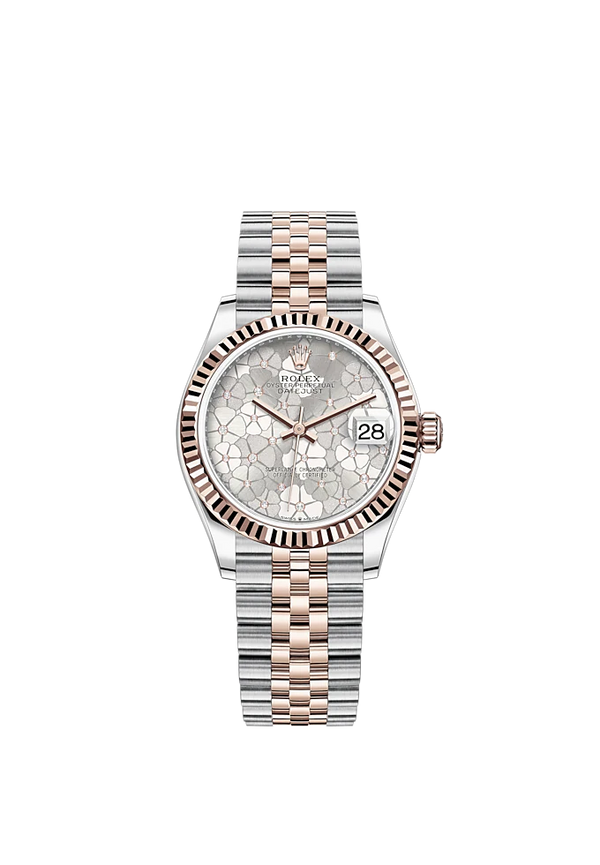Datejust 31 31mm Jubilee Bracelet Oystersteel and Everose Gold with Silver Floral-Motif Diamond-Set Dial Fluted Bezel