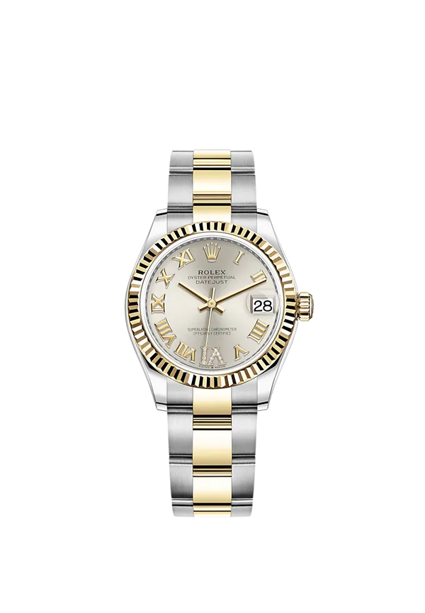 Datejust 31 31mm Oyster Bracelet Oystersteel and Yellow Gold with Silver Diamond-Set Dial Fluted Bezel