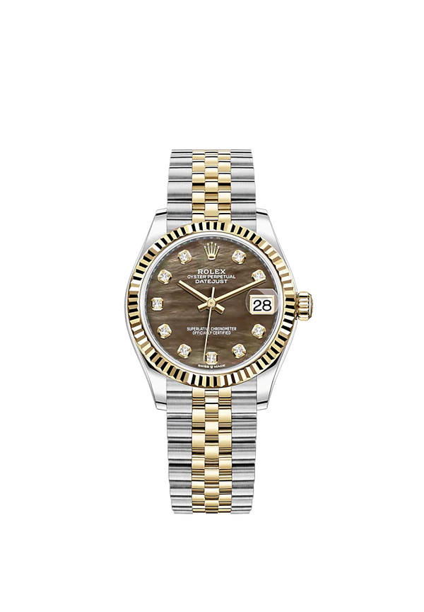 Datejust 31 31mm Jubilee Bracelet Oystersteel and Yellow Gold with Black Mother-Of-Pearl Diamond-Set Dial Fluted Bezel