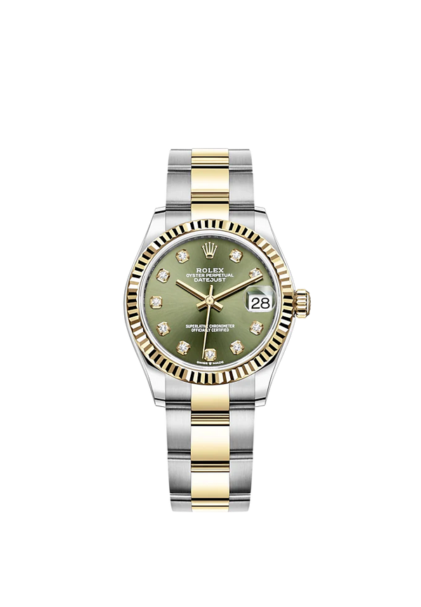 Datejust 31 31mm Oyster Bracelet Oystersteel and Yellow Gold With Olive-Green Diamond-Set Dial Fluted Bezel