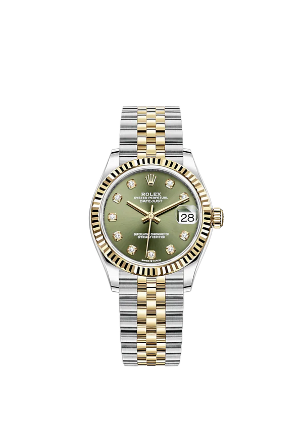 Datejust 31 31mm Jubilee Bracelet Oystersteel and Yellow Gold with Olive-Green Diamond-Set Dial Fluted Bezel
