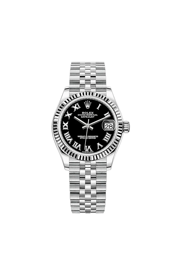 Datejust 31 31mm Jubilee Bracelet Oystersteel and White Gold with Bright Black Dial Fluted Bezel