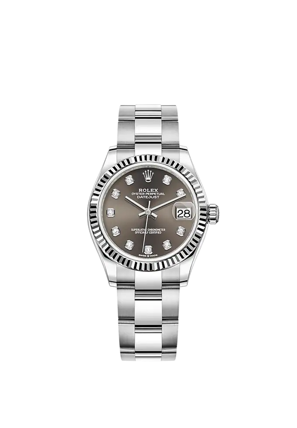 Datejust 31 31mm Oyster Bracelet Oystersteel and White Gold with Dark Grey Diamond-Set Dial Fluted Bezel