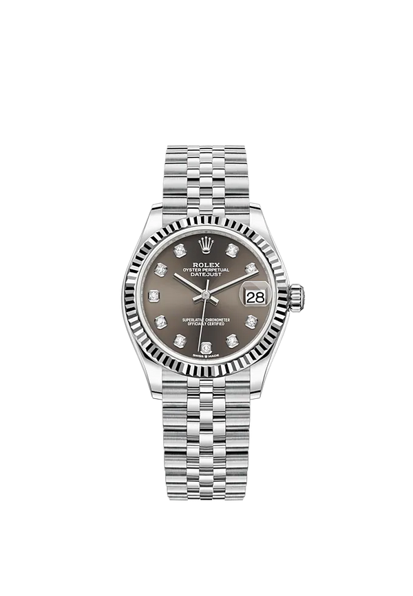 Datejust 31 31mm Jubilee Bracelet Oystersteel and White Gold with Dark Grey Diamond-Set Dial Fluted Bezel