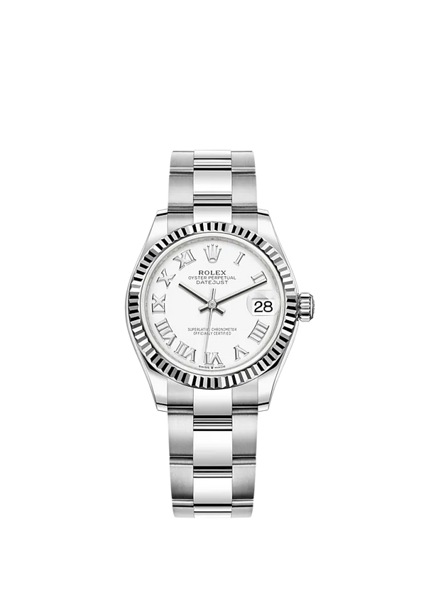Datejust 31 31mm Oyster Bracelet Oystersteel and White Gold with White Dial Fluted Bezel