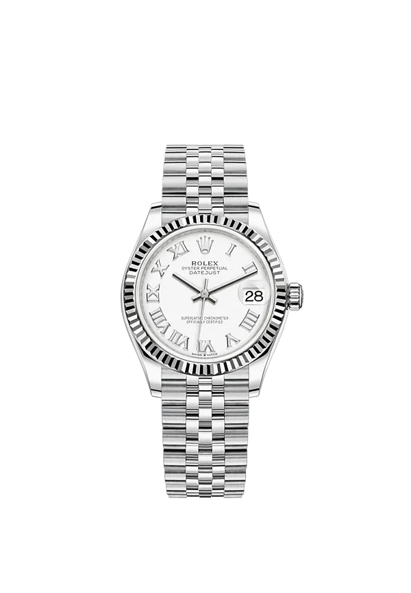 Datejust 31 31mm Oyster Bracelet Oystersteel and White Gold with White Gold Dial Fluted Bezel