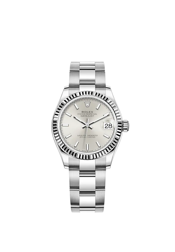 Datejust 31 31mm Oyster Bracelet Oystersteel and White Gold with Silver Dial Fluted Bezel