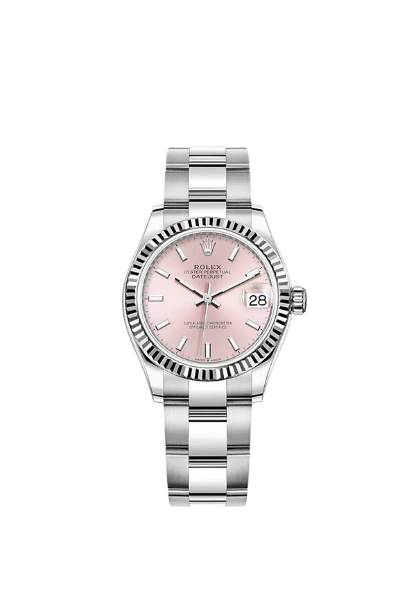 Datejust 31 31mm Oyster Bracelet Oystersteel and White Gold with Pink Dial Fluted Bezel