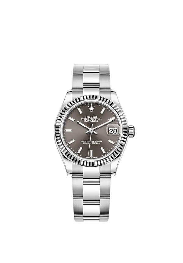 Datejust 31 31mm Oyster Bracelet Oystersteel and White Gold with Grey Dial Fluted Bezel