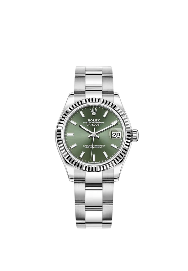 Datejust 31 31mm Oyster Bracelet Oystersteel and White Gold with Mint Green Dial Fluted Bezel