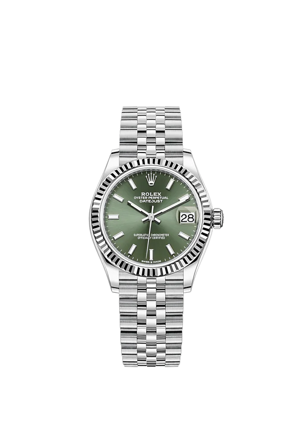 Datejust 31 31mm Jubilee Bracelet Oystersteel and White Gold with Mint Green Dial Fluted Bezel