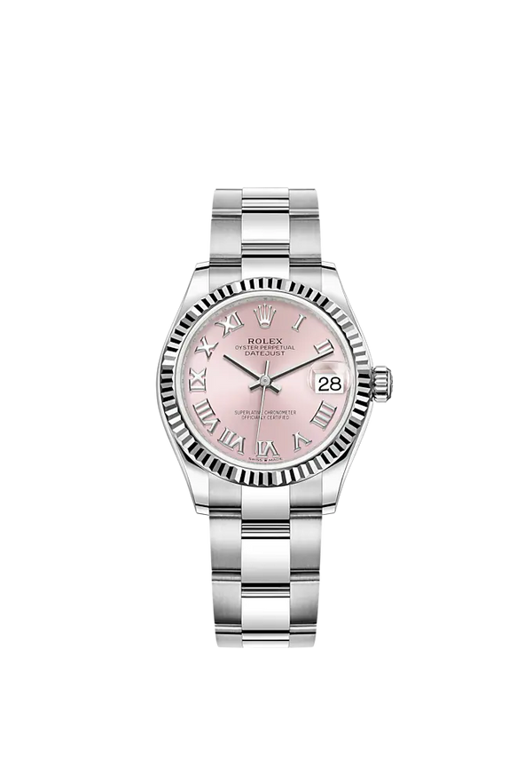 Datejust 31 31mm Oyster Bracelet Oystersteel and White Gold with Pink Dial Fluted Bezel
