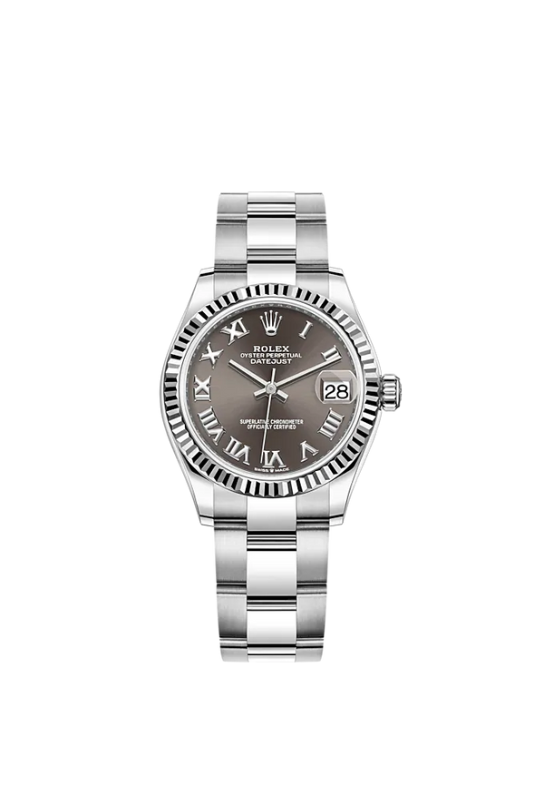 Datejust 31 31mm Oyster Bracelet Oystersteel and White Gold with Dark Grey Diamon Dial Fluted Bezel