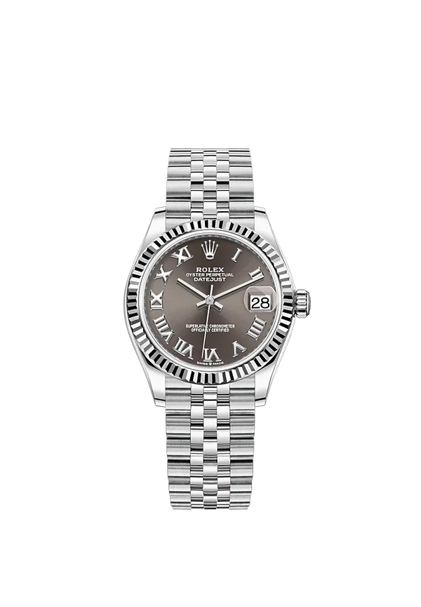 Datejust 31 31mm Jubilee Bracelet Oystersteel and White Gold with Dark Grey Dial Fluted Bezel