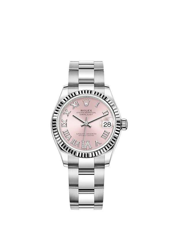Datejust 31 31mm Oyster Bracelet Oystersteel and White Gold with Pink Dial Fluted Bezel