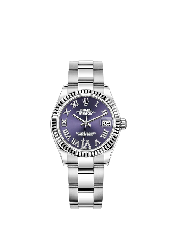 Datejust 31 31mm Oyster Bracelet Oystersteel and White Gold with Aubergine Diamond Dial Fluted Bezel
