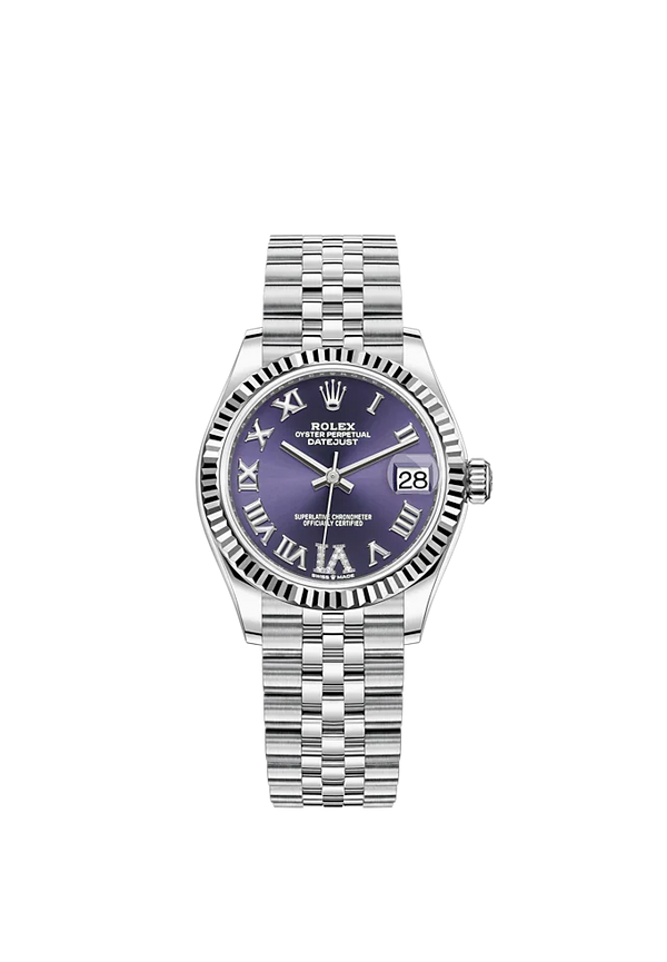 Datejust 31 31mm Jubilee Bracelet Oystersteel and White Gold with Aubergine Diamond Dial Fluted Bezel
